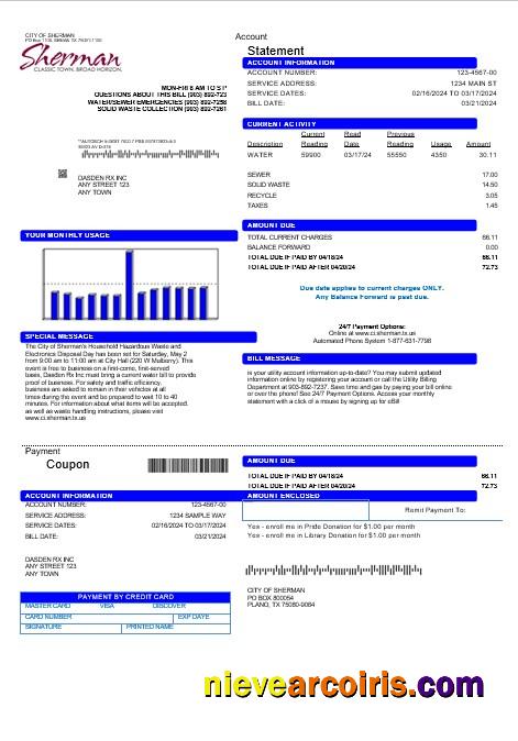 USA City of Sherman business utility bill